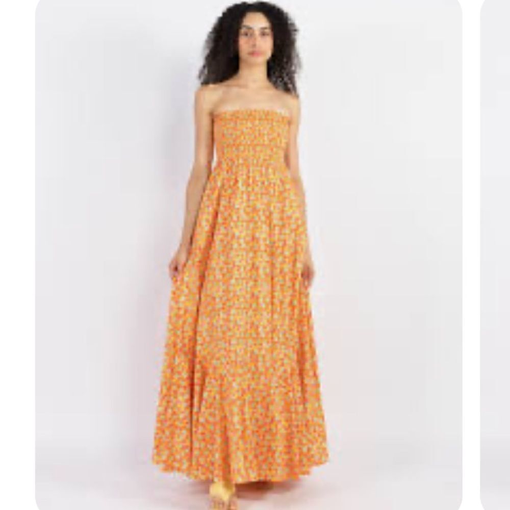 NWT Caroline Constas Haisley Strapless Maxi Dress Medium Yellow Ditsy Floral